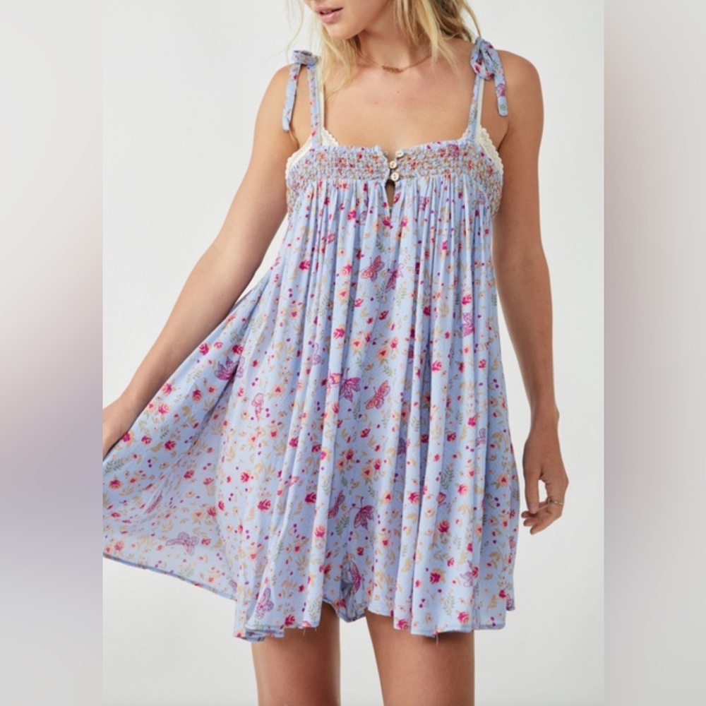 Free People Rule The World Romper in Blue Combo XS